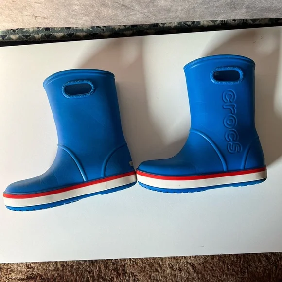 CROCS Kids Blue and Red Rain Boots - Picture 6 of 7